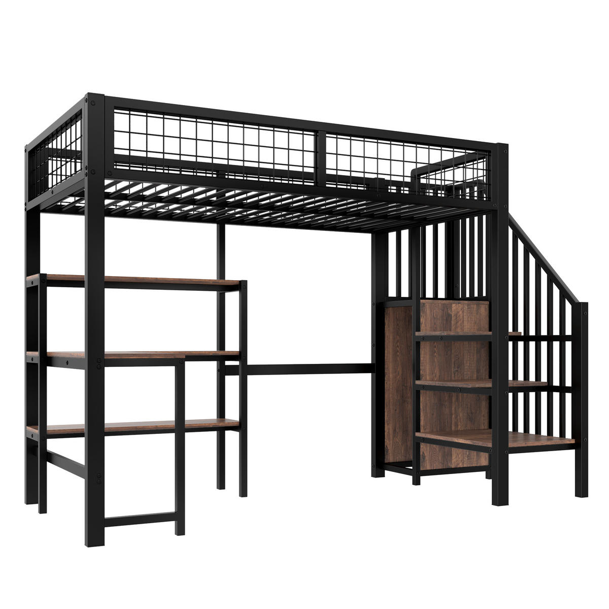 HOCHBETT 90x200cm Schwarz Metall Untertisch Einlegeböden Einbauschrank - Multicolor, Holz (90/200cm) - FLIEKS