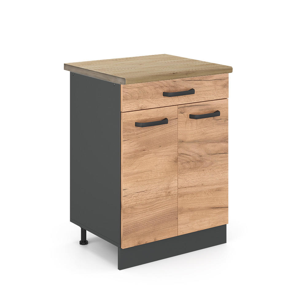 KÜCHENUNTERSCHRANK R-Line Goldkraft Eiche 60 cm, AP Eiche - Honigeiche/Anthrazit, Holzwerkstoff (60/81.6/60cm) - Vicco