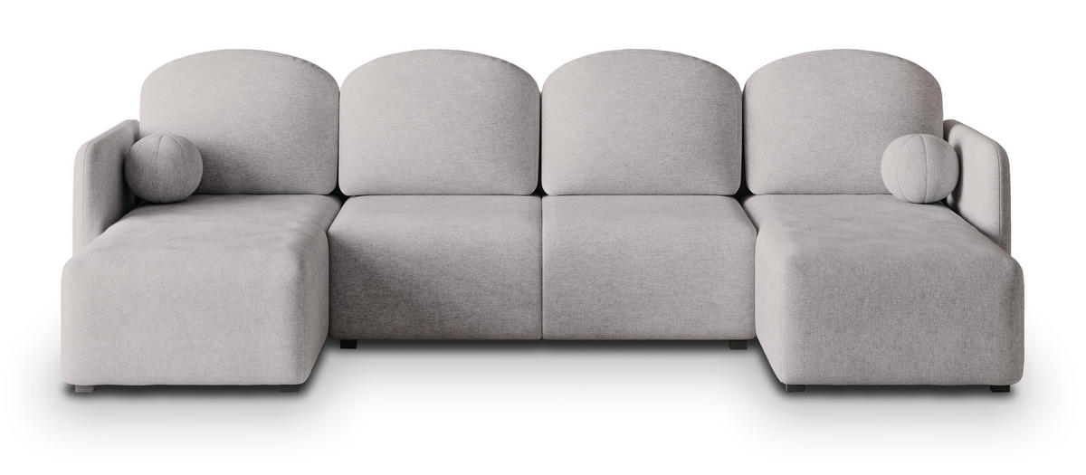 WOHNLANDSCHAFT NUBERO Hellgrau Geflochtener Stoff mit Schlaffunktion - Hellgrau, Holz (285/85/143cm) - MASSENO