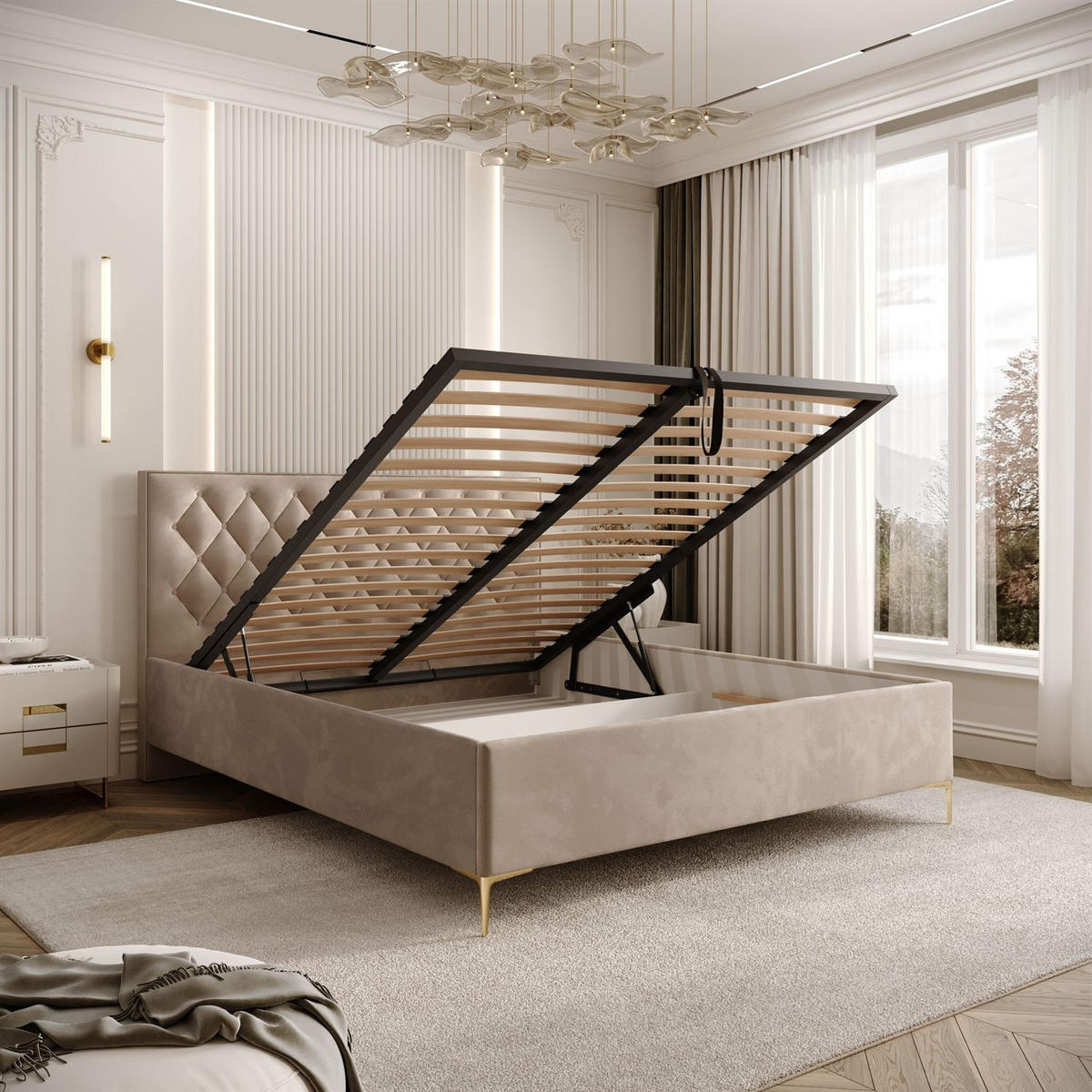 POLSTERBETT INEZ mit Bettkasten 140x200 cm Royal Velvet 170 - Beige, Textil - Lookway
