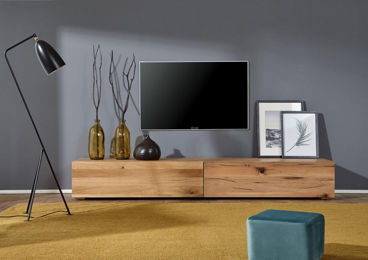 TV-BOARD Wild-/Zerreiche 220x52x32 natur geölt FRANKFURT #108 - Naturfarben, Holz (220/32/52cm) - Massivmoebel24