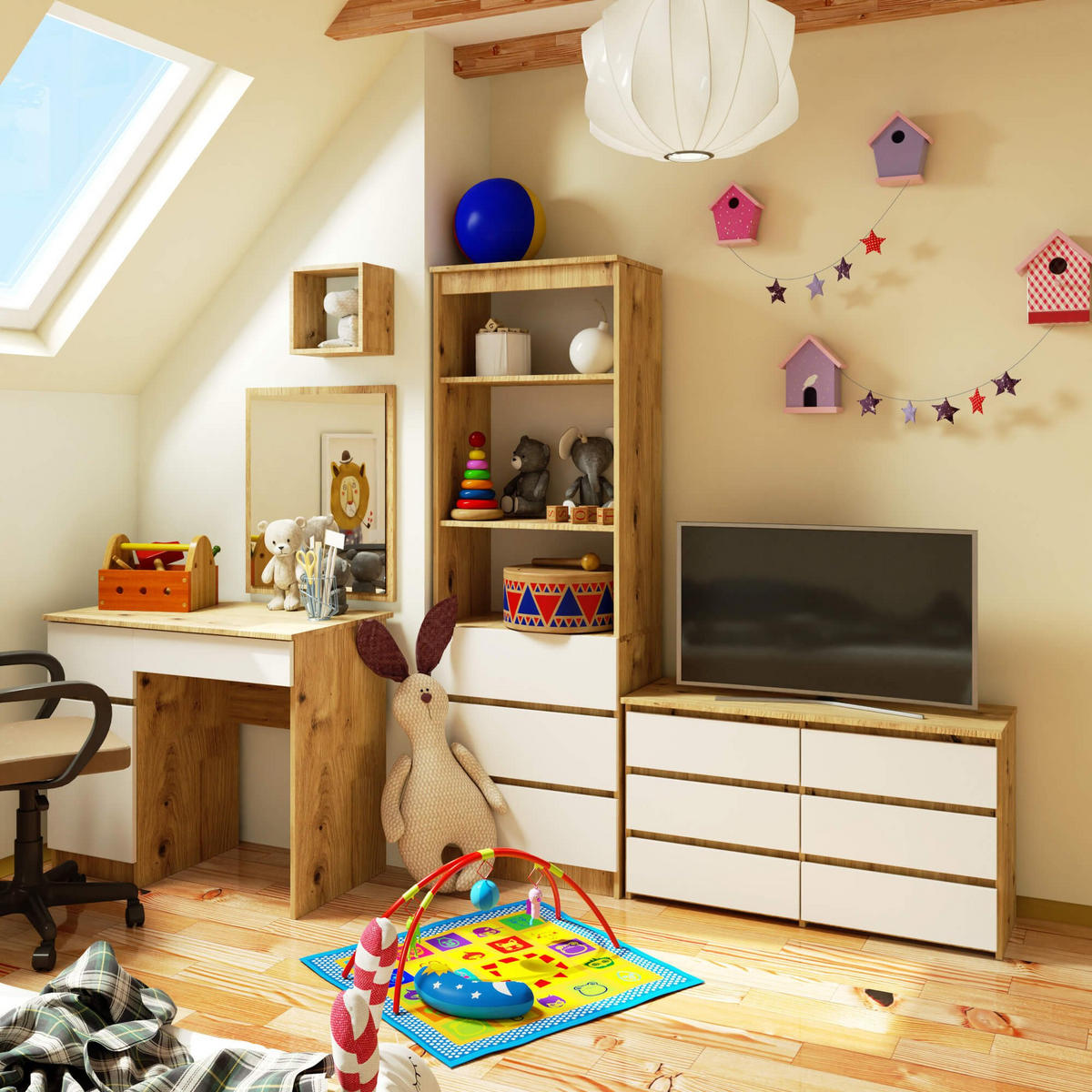 KOMMODE CL100 6 Schubladen, Artisan-Weiß, 35x100x57 cm - Eiche Artisan/Weiß, Holz (100/57/35cm) - Milordbikes