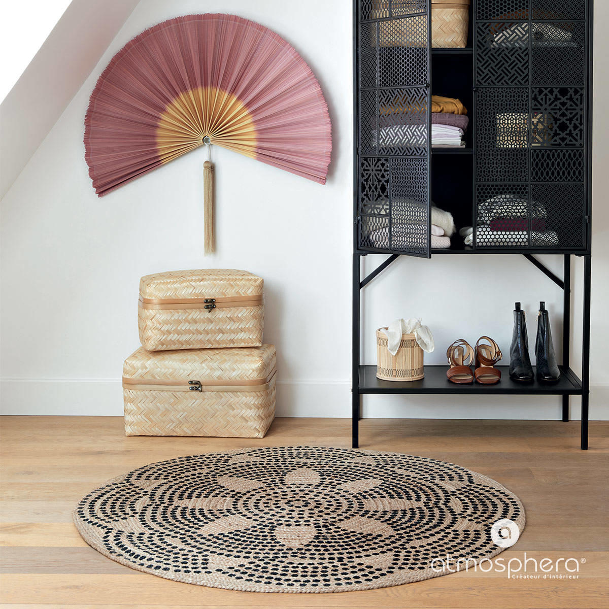 JUTETEPPICH Ø 120 cm - Beige/Dunkelbraun, Naturmaterialen (120/120cm) - Atmosphera Createur d´interieur