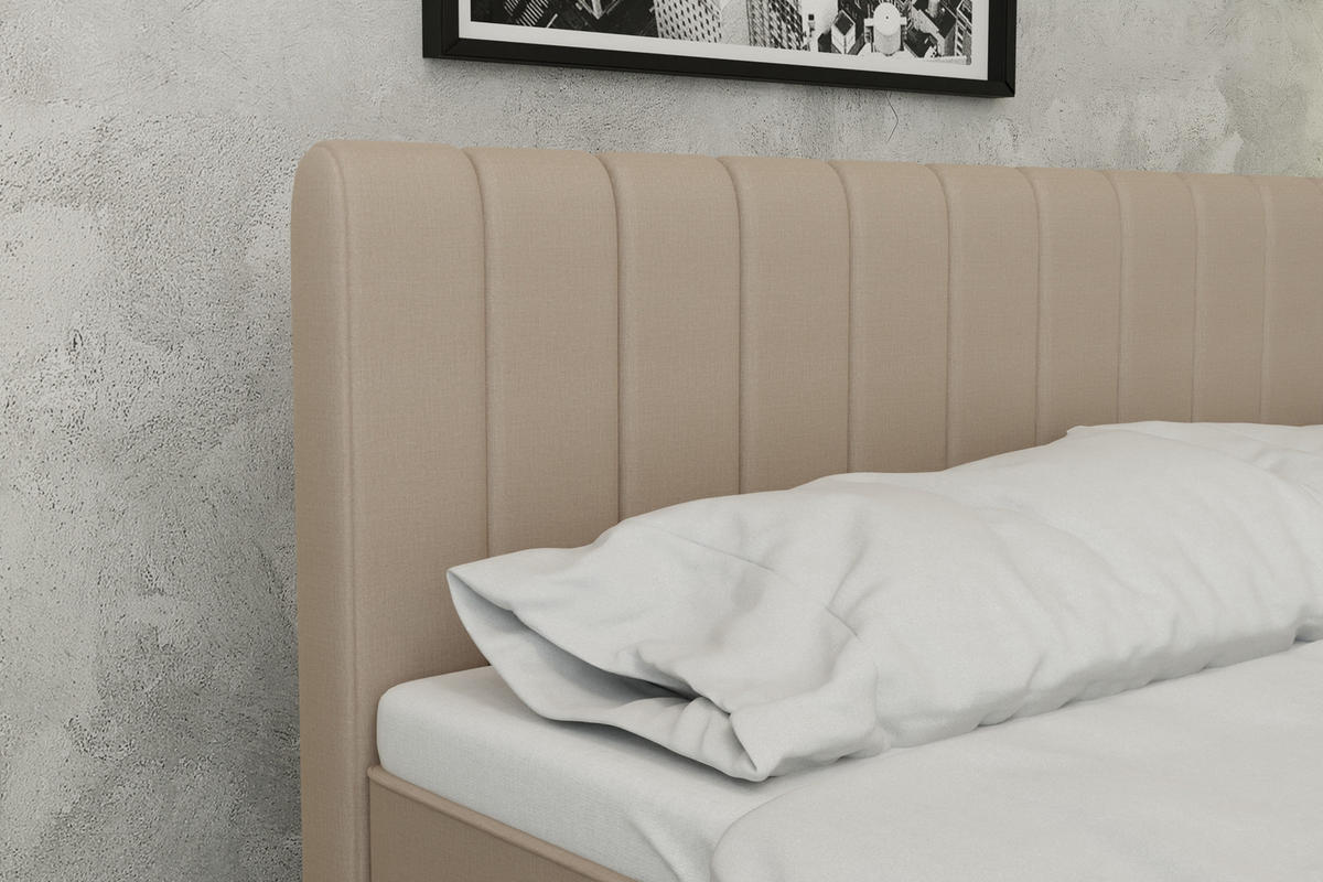 BOXBETT AVALON 180 x 200 cm mit Bettkasten und Topper - Beige - Beige, Holz - Panda Möbel