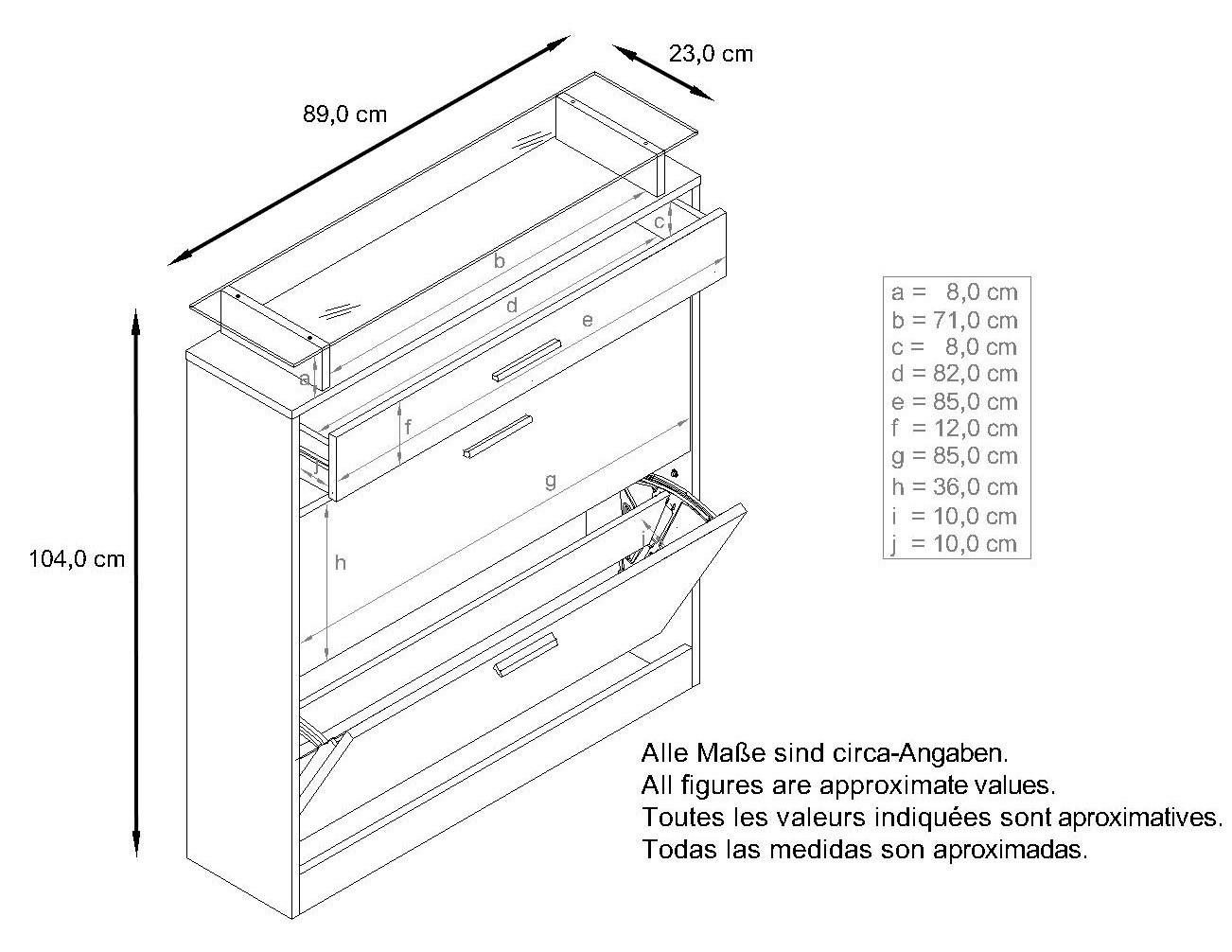 Thumbnail - Vladon Schuhschrank, Weiß Hochglanz, Holzwerkstoff, 89x104x23 cm, Garderobe, Schuhaufbewahrung, Schuhschränke