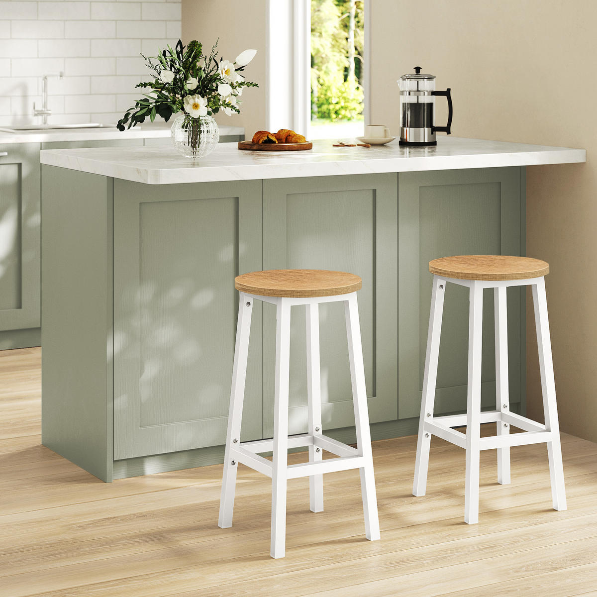 BARHOCKER in Eiche und Weiß Beine - Eichefarben/Weiß, Holzwerkstoff (32/65/32cm) - Home Collective
