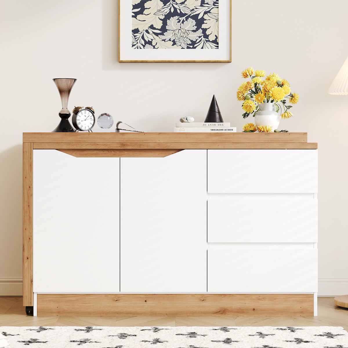 SCHREIBTISCH mit feststellbaren Rollen drehbar 120cm - Weiß, Holzwerkstoff (50/120/78cm) - Gisaae