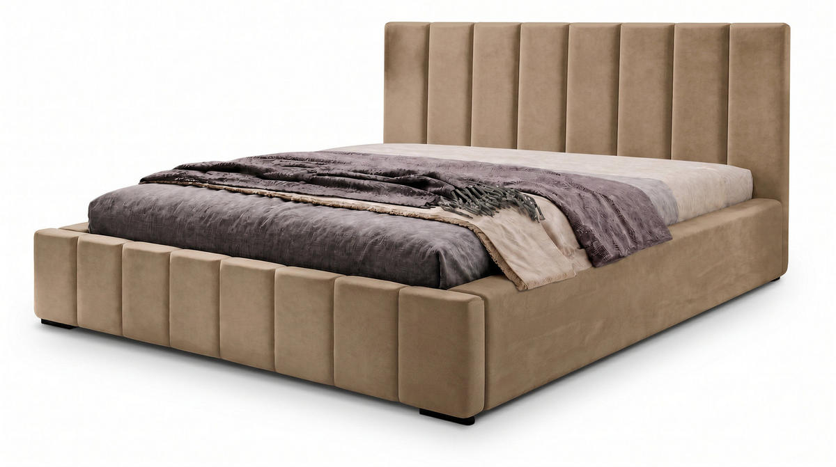 MARPUR Polsterbett NERO 180x200 cm mit Bettkasten und Lattenrost, Hellbraun - Chromfarben/Hellbraun, Holz/Holzwerkstoff (180/200cm) - Marpur