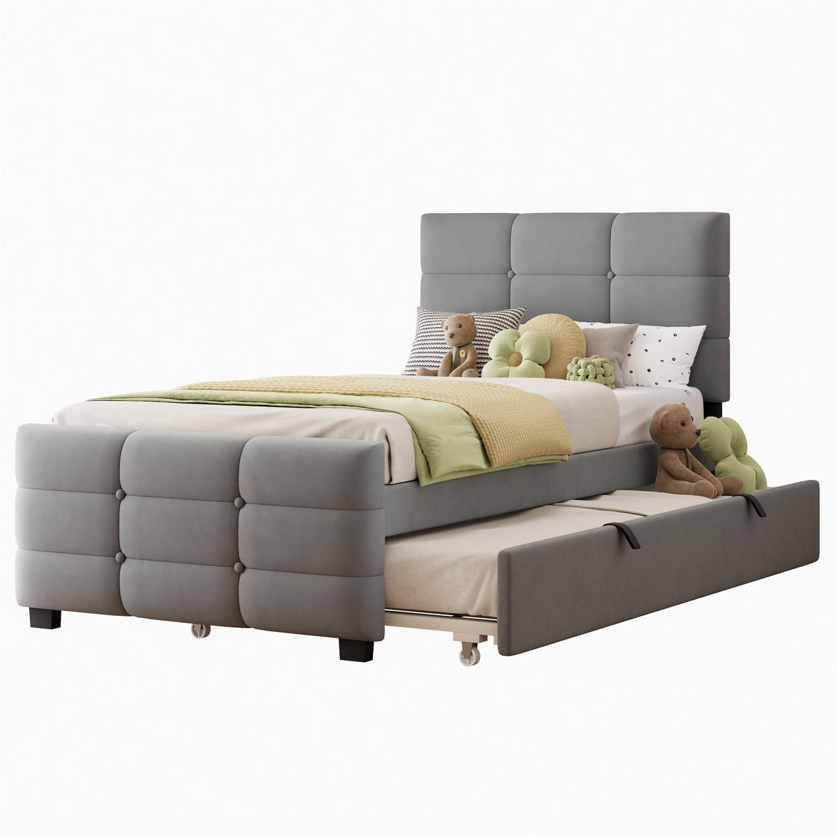 POLSTERBETT aus Samtstoff 90x190 cm in Grau mit ausziehbarem Bett - Grau, Textil (90/190cm) - Modfu