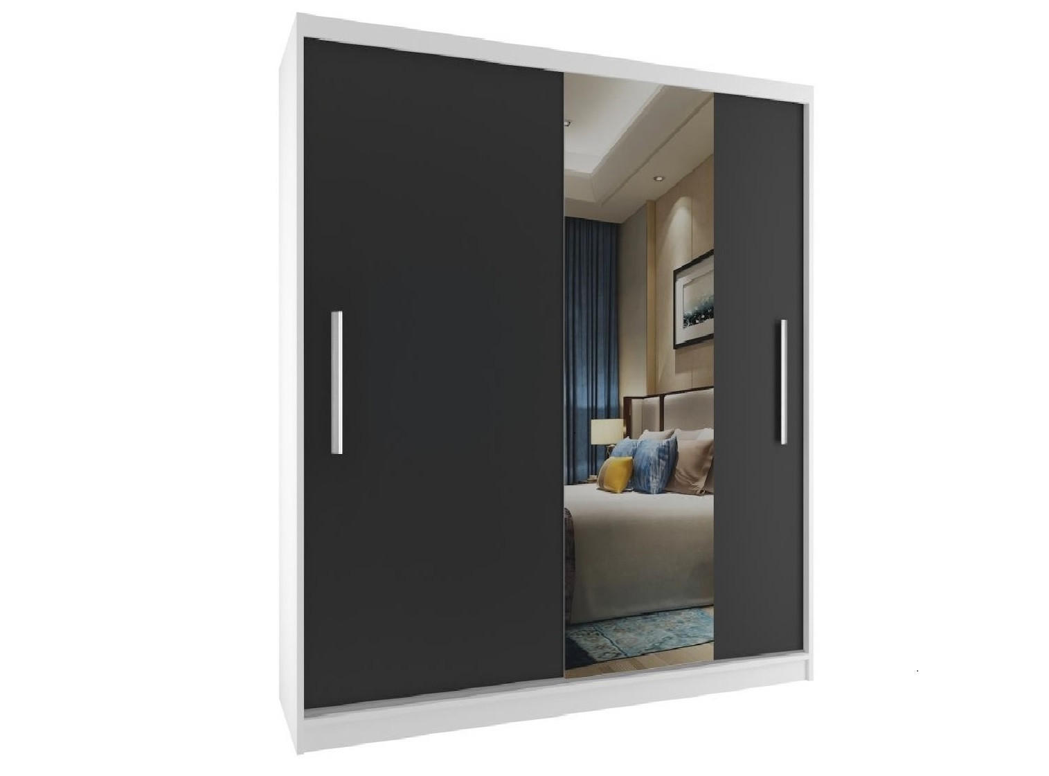 SCHWEBETÜRENSCHRANK Verona MSE, Weiß/Schwarz Matt, 158 cm, mit Spiegel - Schwarz, Holz (158/216/60cm) - B BELINI GROUP