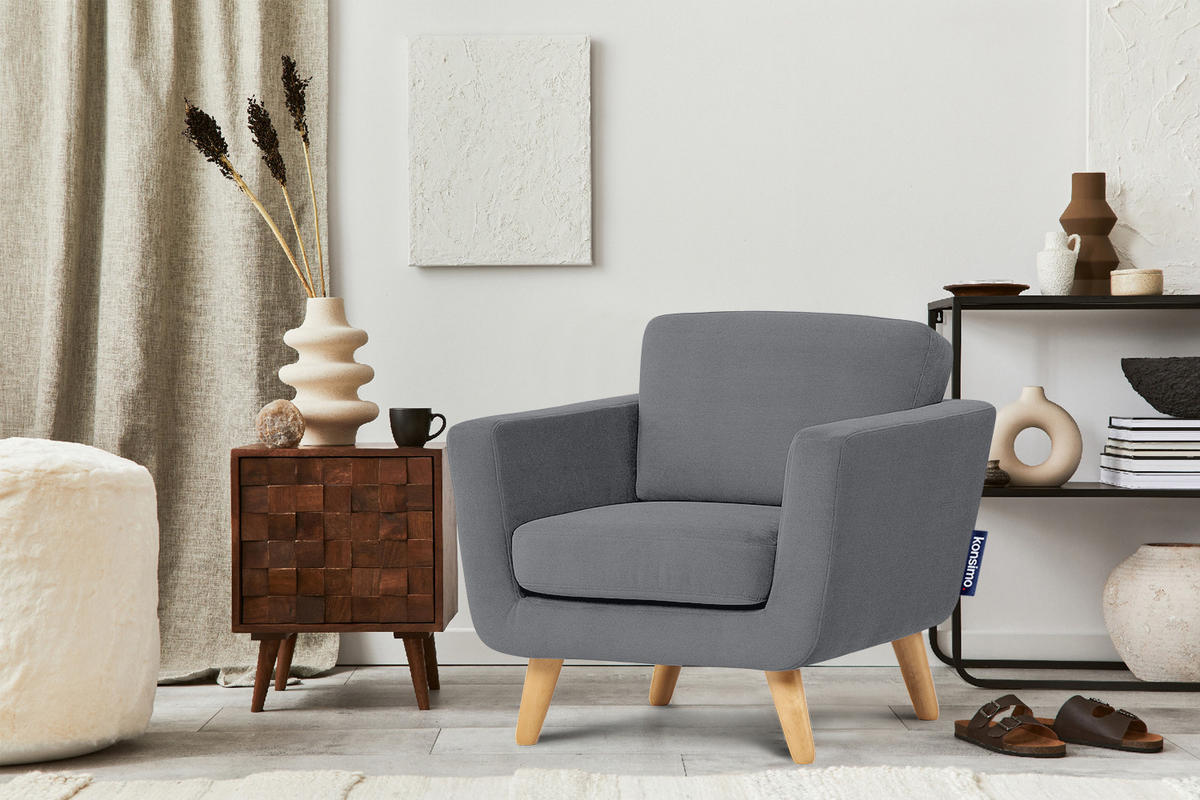SESSEL TAGIO Massivholz-Beine, grau - Braun/Grau, Buchenholz/Textil (86/80/88cm) - KONSIMO®