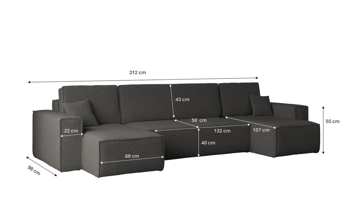 ECKSOFA Mit Schlaffunktion Und Bettkasten U-form BEST stoff Abriamo Graphit - Graphitfarben, Holz (98/312cm) - Kaiser Möbel