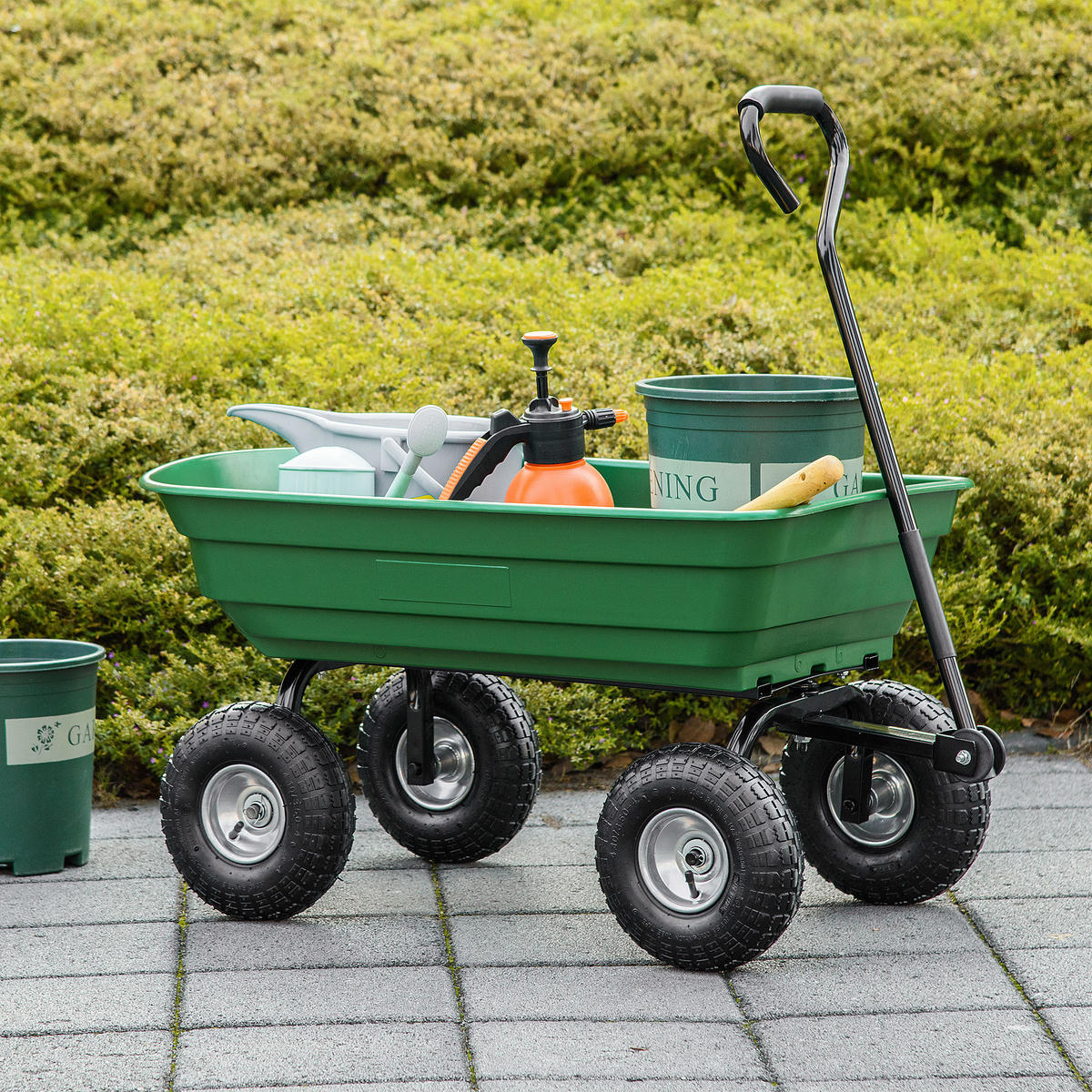 GARTENWAGEN DE-17598 100 L Kippmulde, 250 kg, 4 Luftreifen Grün - Grün, Metall (52/100/108cm) - ComfortXL