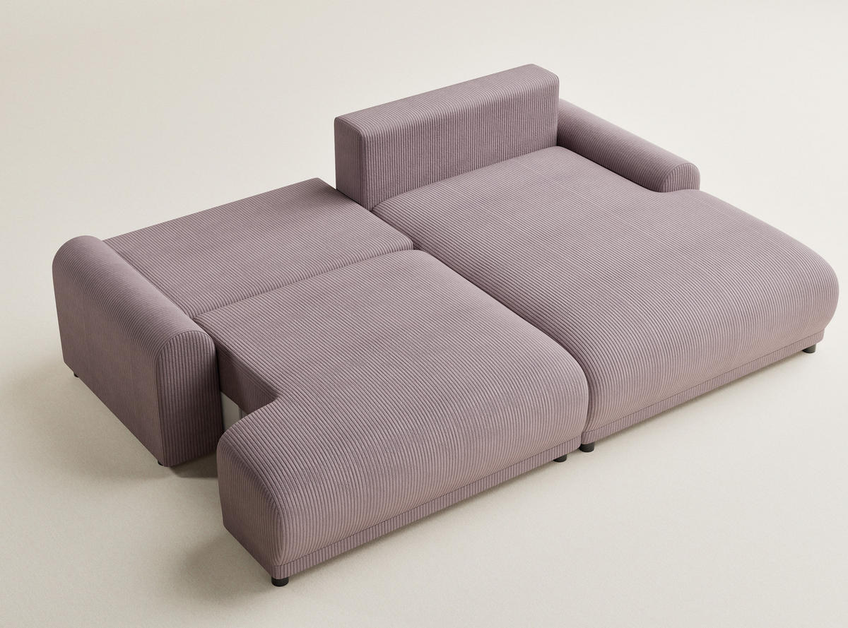 ECKSOFA MIT SCHLAFFUNKTION Tallin Lila Samtstoff - Flieder/Schwarz, Holz/Holzwerkstoff (240/145cm) - Maison de Reve