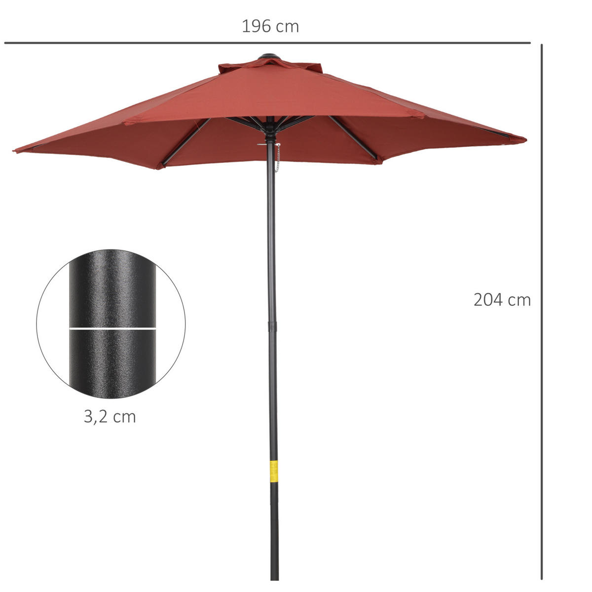 SONNENSCHIRM 196 cm in Weinrot mit Knickfunktion – sechseckiger Balkonschirm - Rot, Metall (196/196cm) - BEAOK