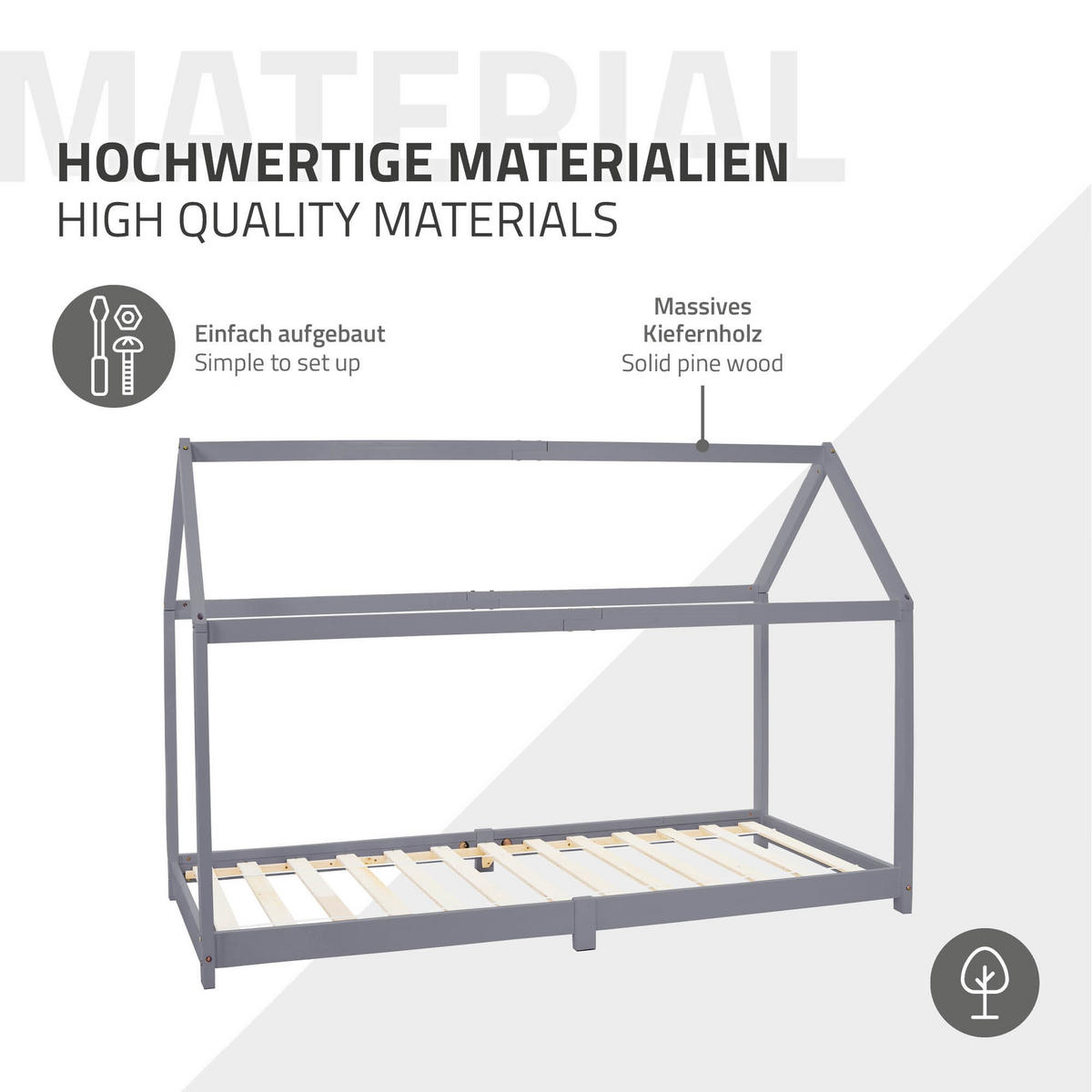 KINDERBETT mit Dach 90x200 cm Hellgrau - Hellgrau, Holz (90/200cm) - ML-DESIGN