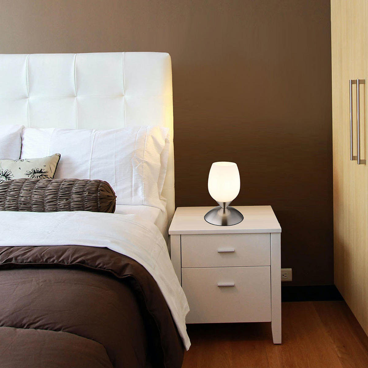 TISCHLEUCHTE Metall Silber mit Glas Opal - Silberfarben, Glas (12.5/12.5/18cm) - Globo Lighting