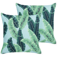 GARTENKISSEN 2er-Set Blattmotiv grün 45/45 cm Boissano - Hellgrün, Textil (45/45cm) - Beliani
