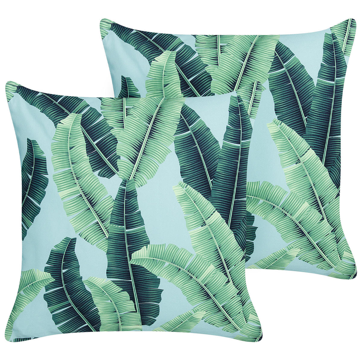 GARTENKISSEN 2er-Set Blattmotiv grün 45/45 cm Boissano - Hellgrün, Textil (45/45cm) - Beliani