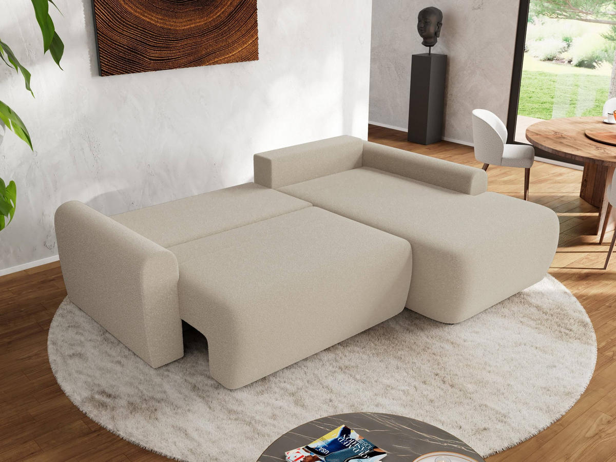 ECKSCHLAFSOFA CUBO L Beige Boucle - rechts - Beige/Schwarz, Kunststoff/Textil (187/273cm) - MKS