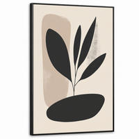 LEINWAND Bilder mit Rahmen - Pflanze - Beige - Japanisch - 100x150 - Schwarz, Textil (100/150cm) - MuchoWow
