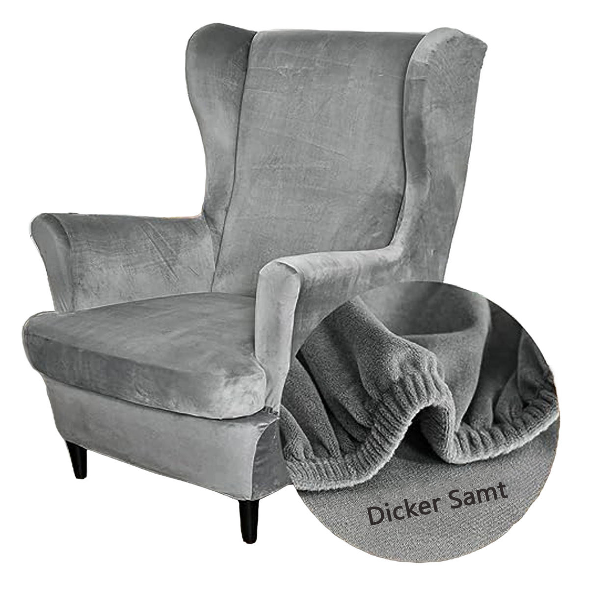 OHRENSESSEL ÜBERZUG Einfarbig Samt 2-Teilig - Grau, Textil (92/80cm) - Kaket