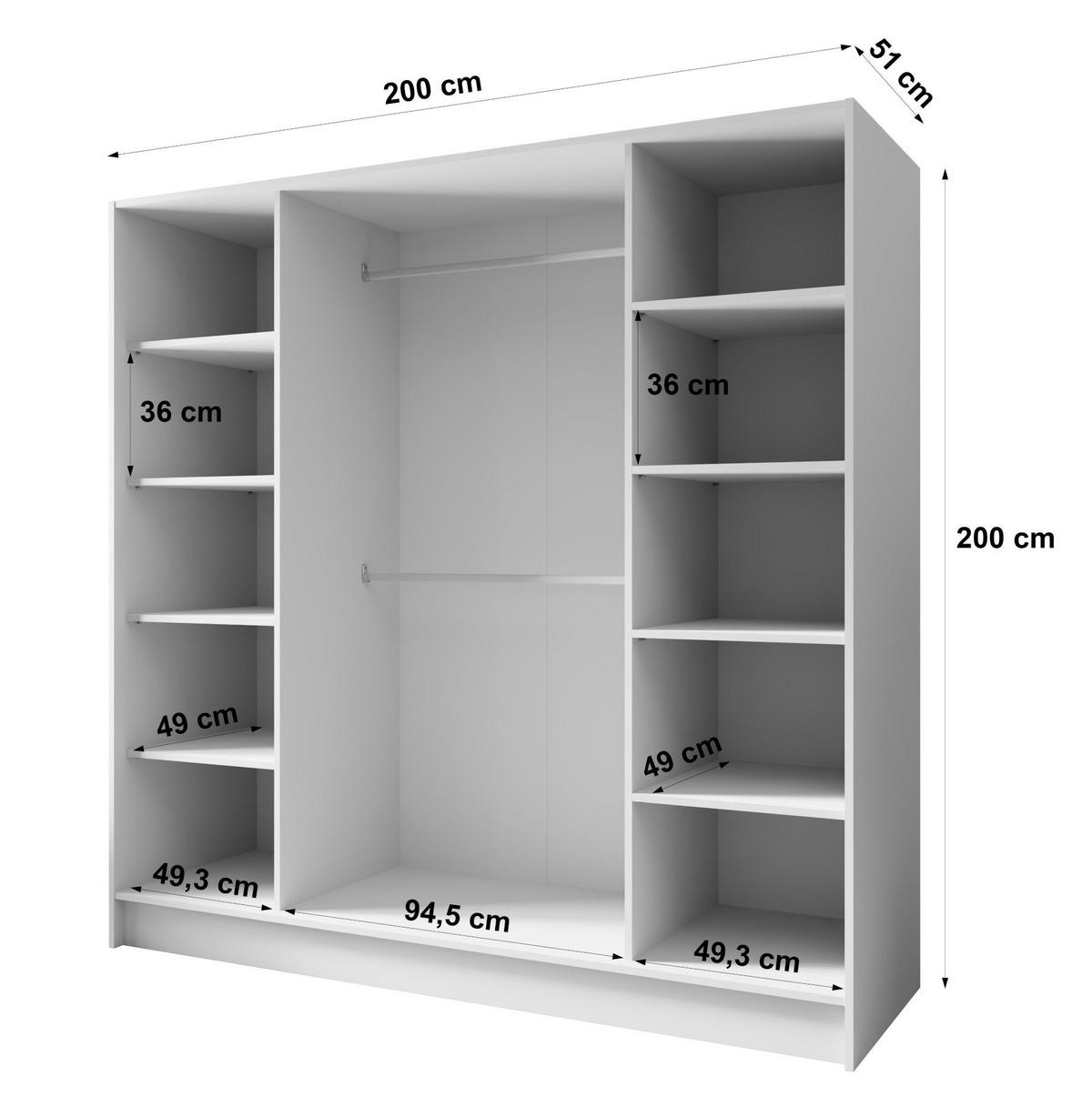 SCHRANK Schwarz 200 ALA Ohne Spiegel Ohne Griffe - Schwarz, Holzwerkstoff (200/200/51cm) - Sepro Meble