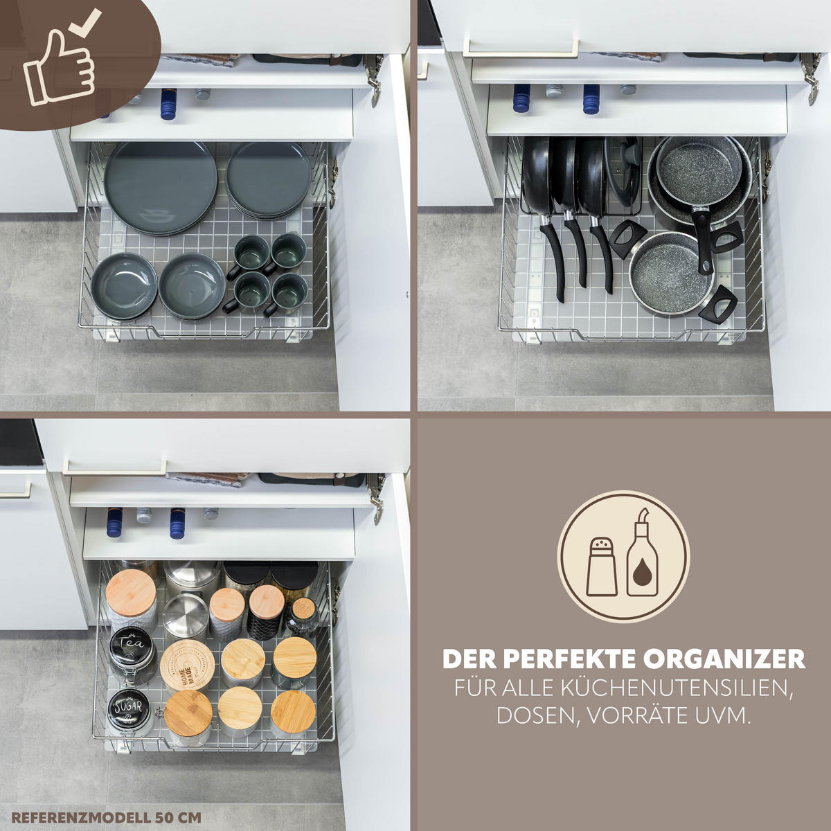 SCHRANK-KORBAUSZUG 30 cm, Silber, Metall - Chromfarben, Metall (30/23/50.5cm) - bremermann