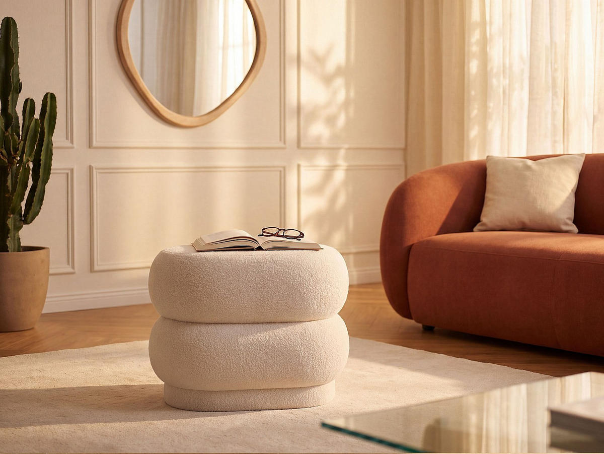 SITZHOCKER - 1 Person - stoff - weiß Lecinio - Weiß, Textil (60/40/46cm) - Vente-Unique
