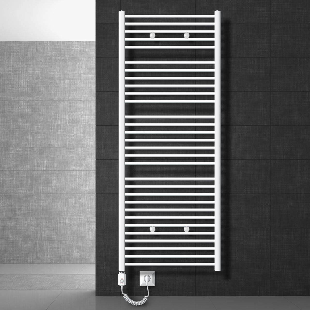 BADHEIZKÖRPER elektrisch Sahara 750x1800 mm Weiß gerade mit Heizstab 900W - Weiß, Metall (3/180/75cm) - LuxeBath