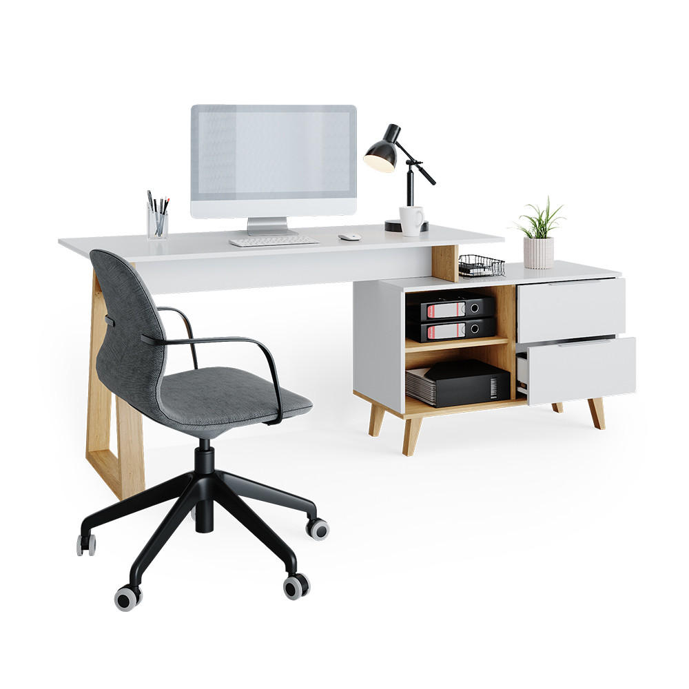 SCHREIBTISCH Nautica Weiß 138 x 60 cm mit Schubladen XL - Eichefarben/Weiß, Holzwerkstoff (60/138/77cm) - Vicco
