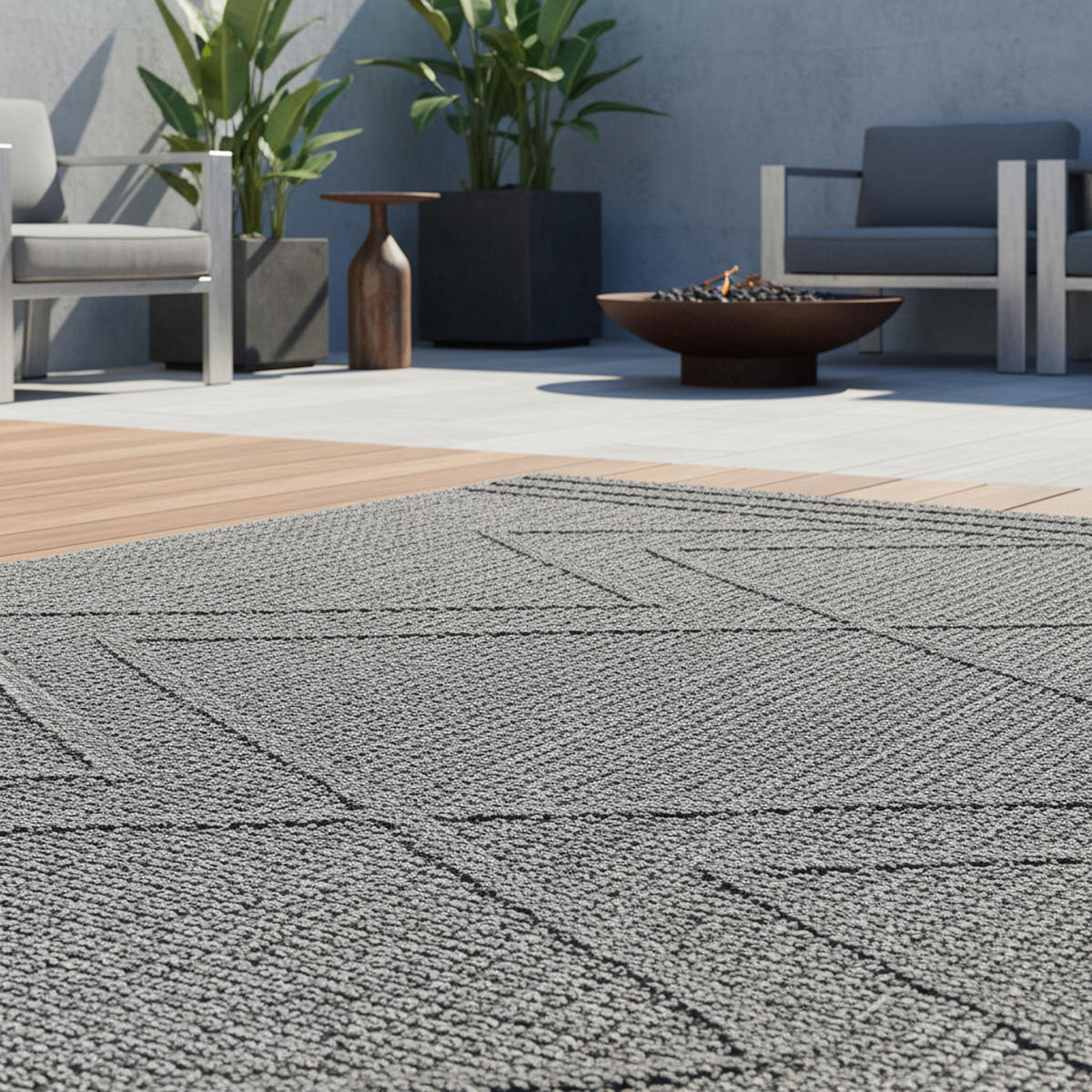 TEPPICH Outdoor Flachgewebe Boho-Muster Polypropylen Küche Grau Rechteckig 140x200 - Grau, Textil (140/200cm) - KADIMA DESIGN