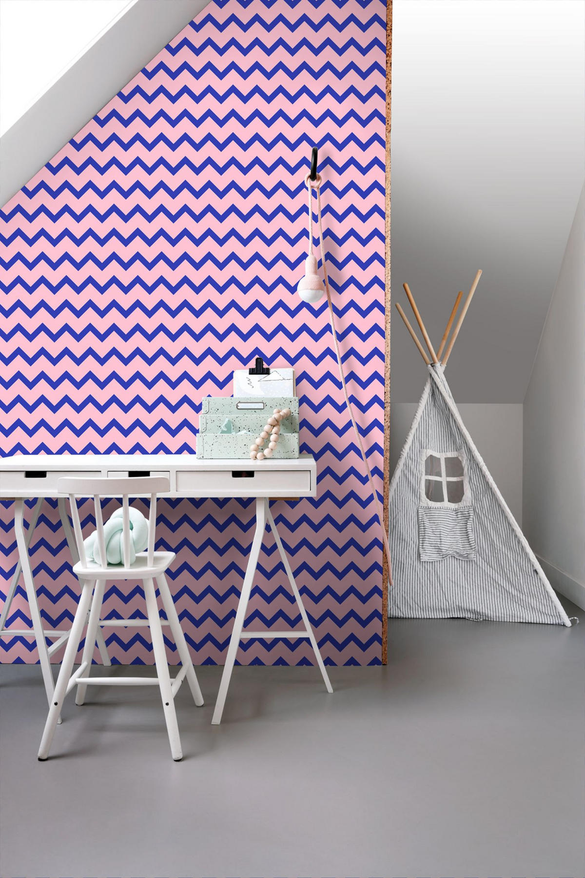 TAPETE Zickzack-Motiv 50 x 900 cm - Blau, Papier (50/0.1cm) - ESTAhome