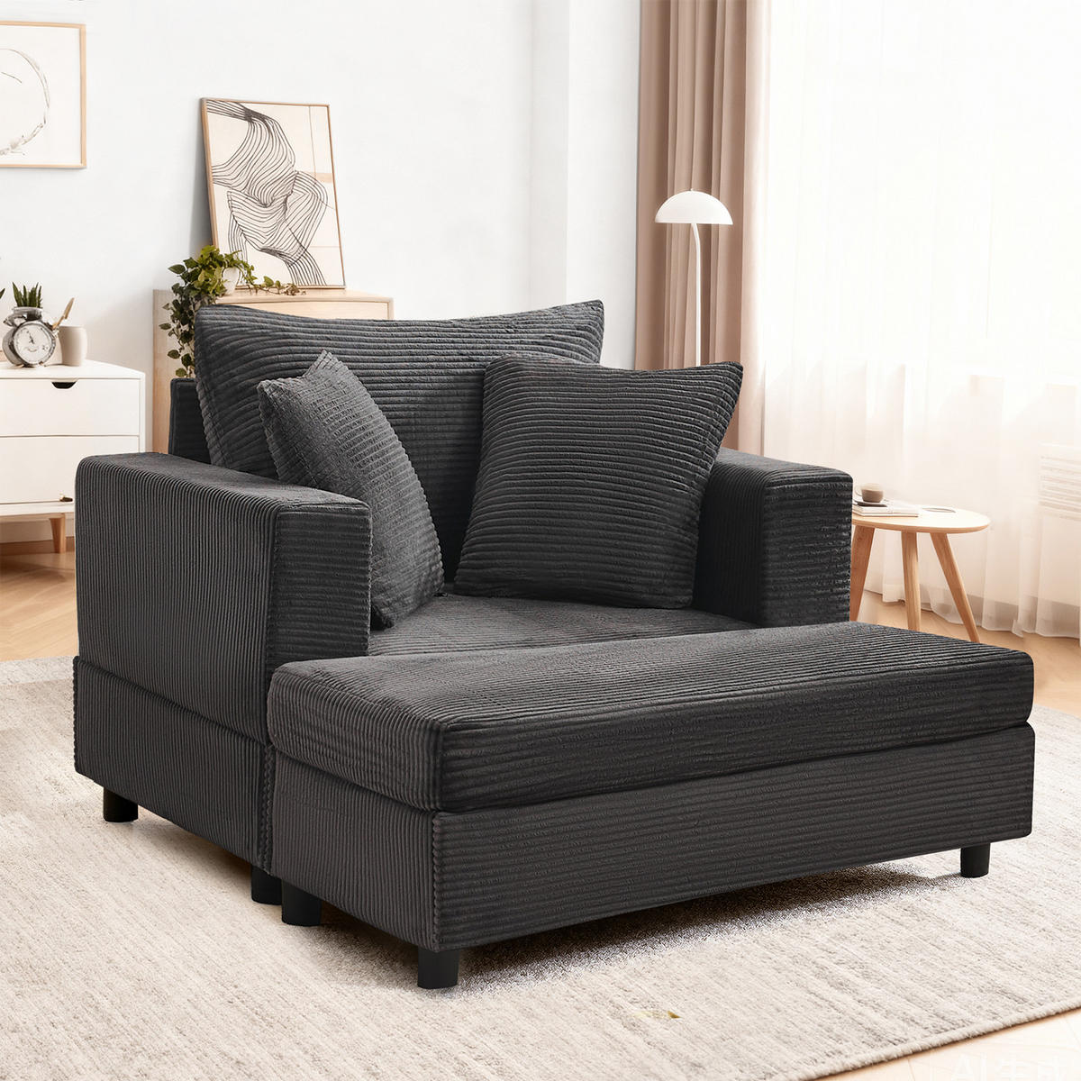 SOFA Cord Grau mit Stauraum und mit Kissen - Grau, Holzwerkstoff/Kunststoff (137.5/89/81cm) - WISHDOR