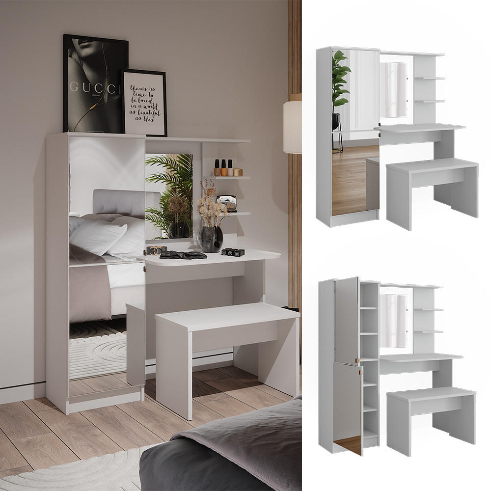 FRISIERKOMMODE Jasmin Weiß 123 x 141.2 cm mit Bank - Weiß, Holzwerkstoff (123/141.2/33cm) - Vicco