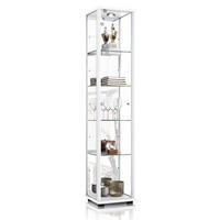 GLASVITRINE 33/37/176 cm mit Spiegel, LED, Schloss & 4 höhenverstellbaren Glasböden - Transparent/Silberfarben, Glas/Holzwerkstoff (37/176/33cm) - K-Möbel
