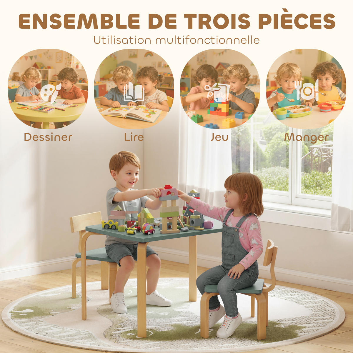 KINDERSITZGRUPPE DE-17548 2 Stühle zum Zeichnen & Lernen Grün - Grün, Holzwerkstoff (53/53/78cm) - ComfortXL