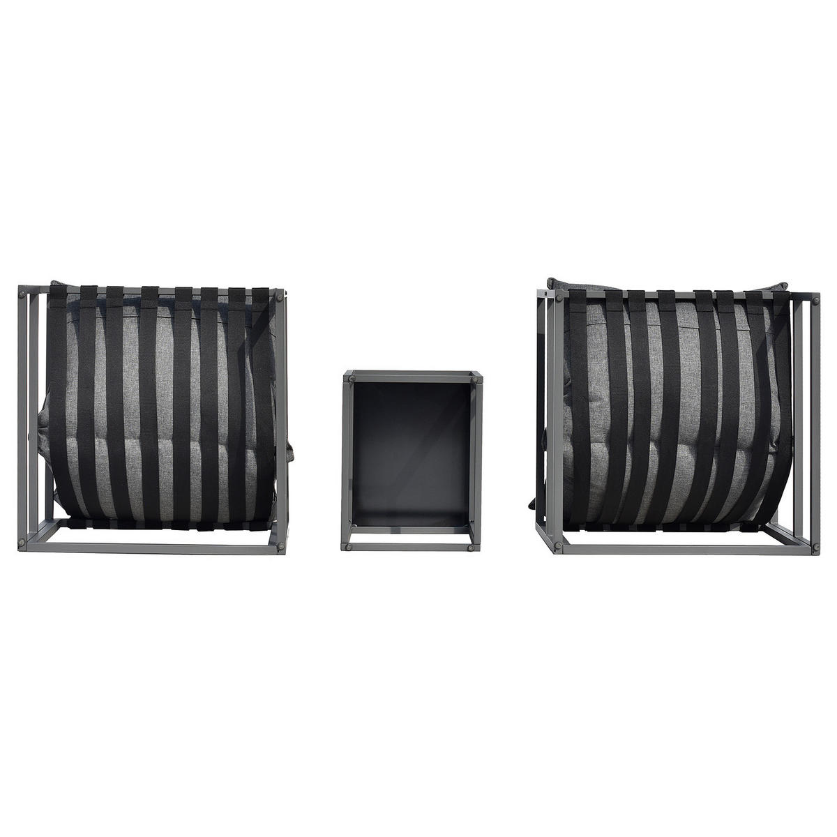 LOUNGEGRUPPE - 3-teilig - Stahl / Webstoff - Grau - Grau, Glas/Textil - home24