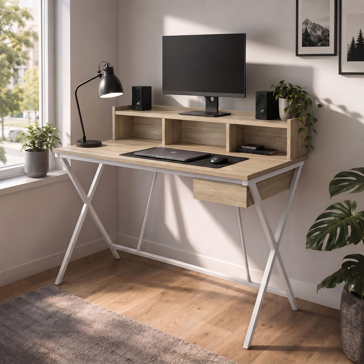SCHREIBTISCH FLEXO 100 cm Eiche Sonoma - Weiß/Sonoma Eiche, Holzwerkstoff (50/100/89.5cm) - Akord
