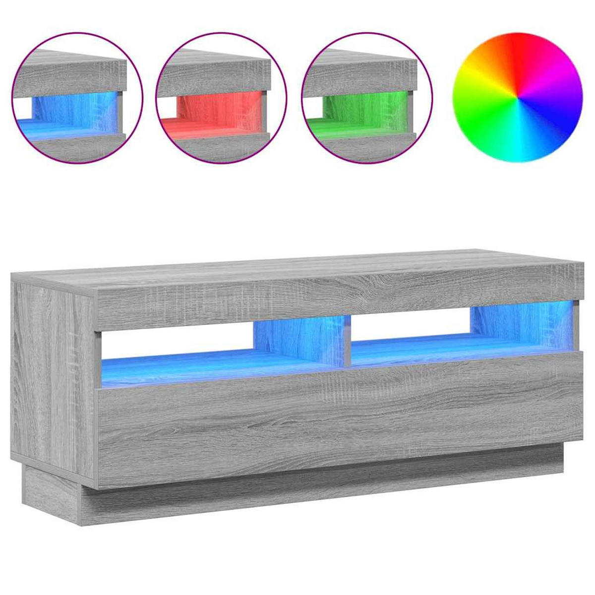 LOWBOARD mit Led-Leuchten 100/35/40 cm aus Holzwerkstoff in Grau Sonoma Dekor - Silbereichenfarben, Holz (100/40/35cm) - vidaXL