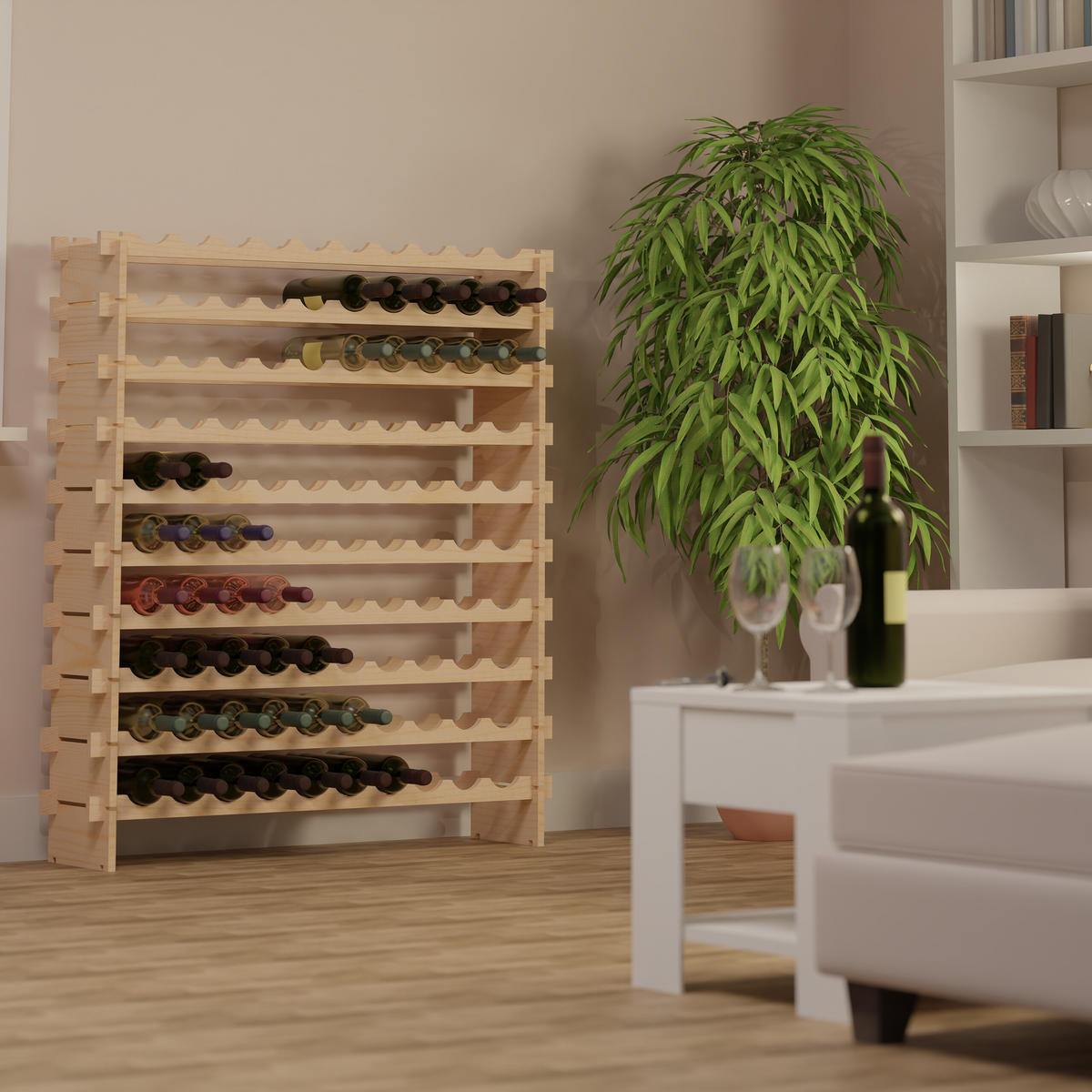 WEINREGAL - Hellbraun, Holz (103/120/25cm) - Relaxdays