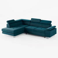 ECKSOFA CAROLINE Links Türkis matter Veloursstoff mit Schlaffunktion und Bettkasten - Türkis/Chromfarben, Textil (253/190cm) - Barchello
