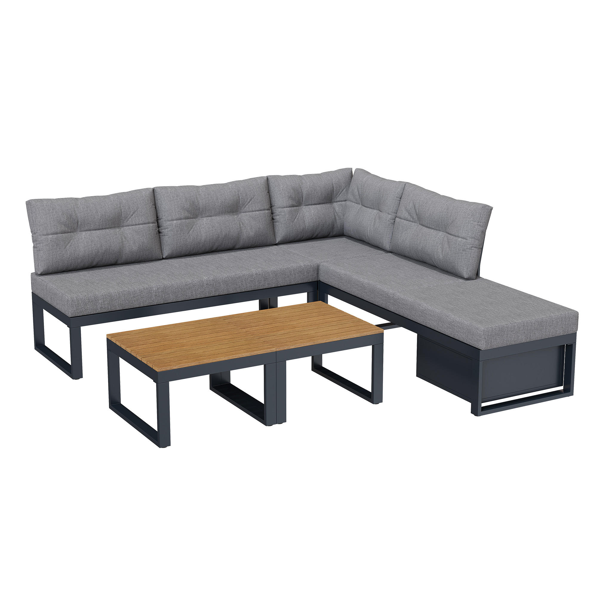 GARTENMÖBEL-SET mit Wetterfester Polyesterbezug in Dunkelgrau - Dunkelgrau, Metall - KOMHTOM