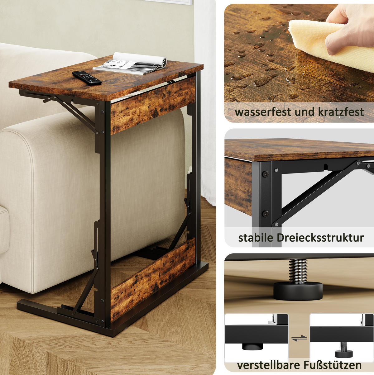 BEISTELLTISCH 60/71/37 cm Braun aus MDF und Metall faltbar - Braun, Holzwerkstoff (60/37/71cm) - OKMYHOME
