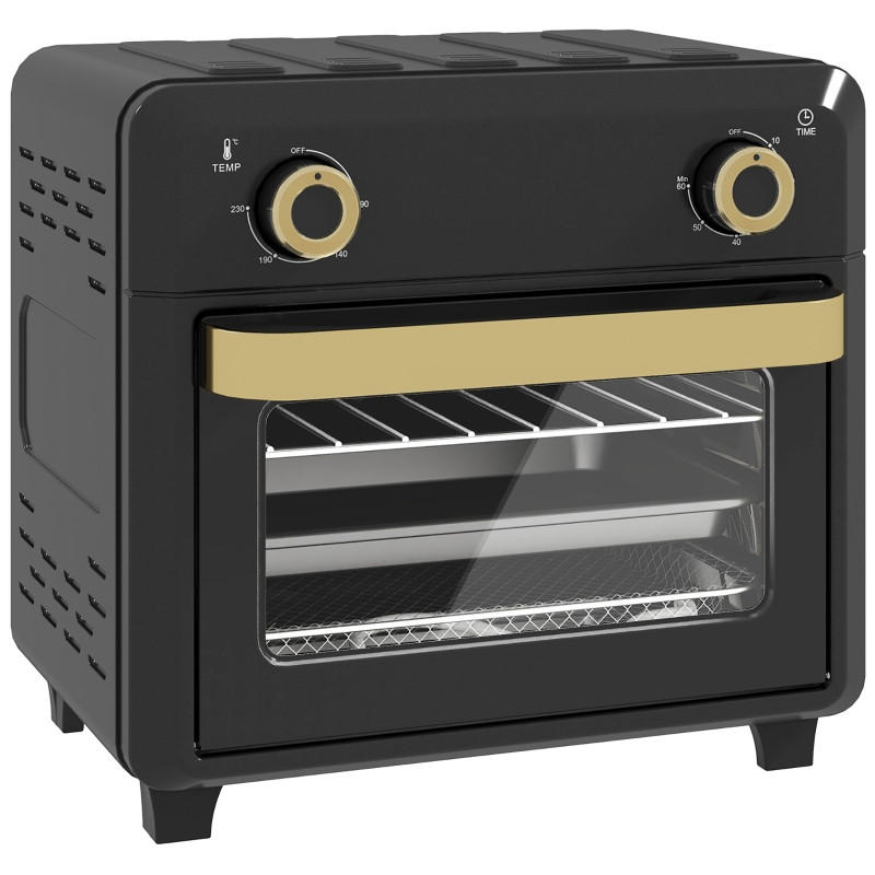 MINIBACKOFEN 10L mit Umluft & Heißluftfritteuse, Mini Ofen mit Timer, Innenbeleuchtung und mehreren Funktionen, Schwarz - Schwarz, Metall (32/29.8/27.2cm) - Beaface
