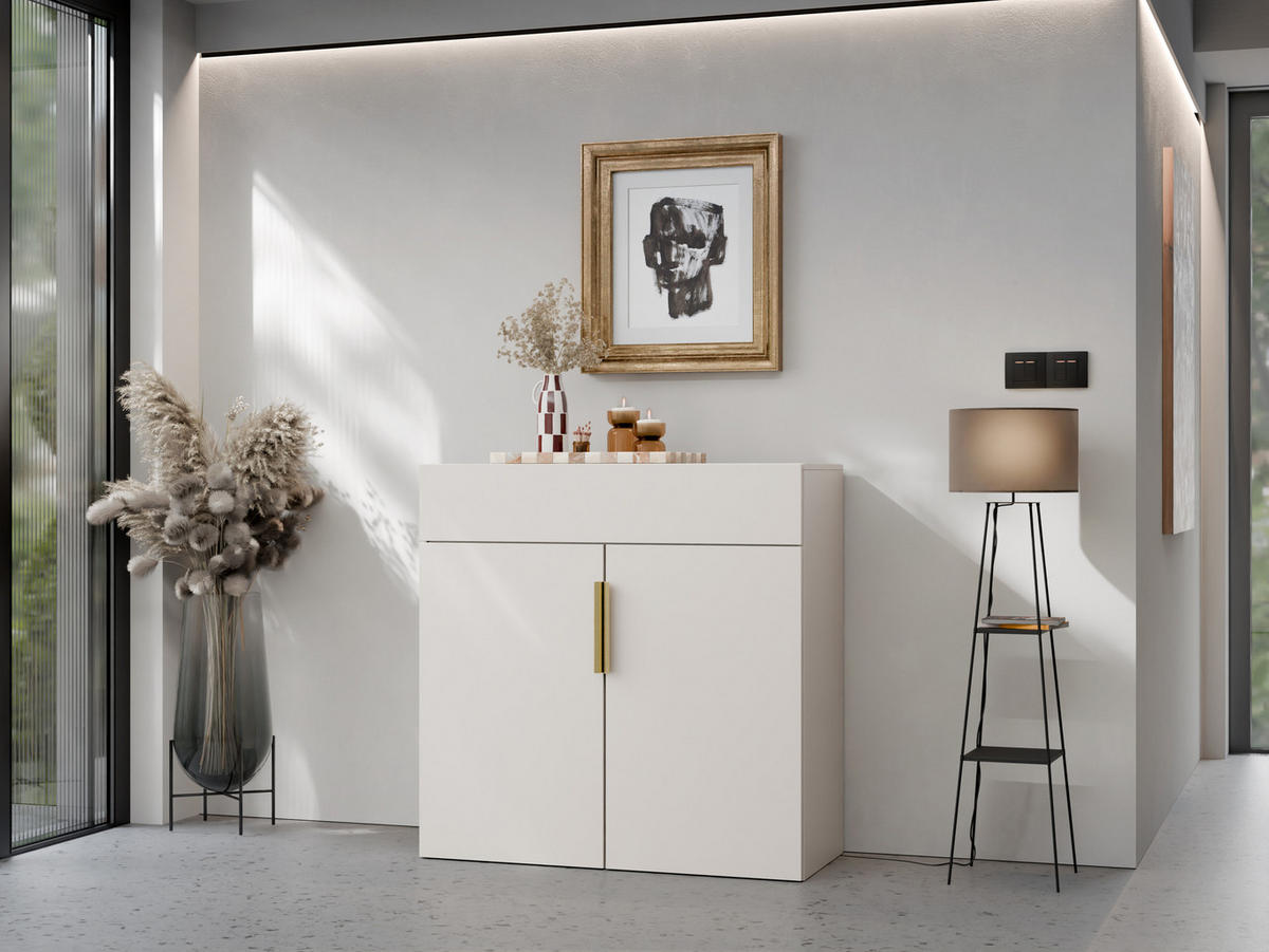 KOMMODE Kerkin 2D1S - Sandfarben/Goldfarben, Holzwerkstoff/Kunststoff (100/100/42cm) - MIRJAN24