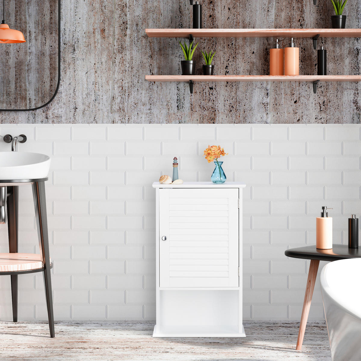 BADSCHRANK - Weiß, Holzwerkstoff (42/70/16.5cm) - Relaxdays