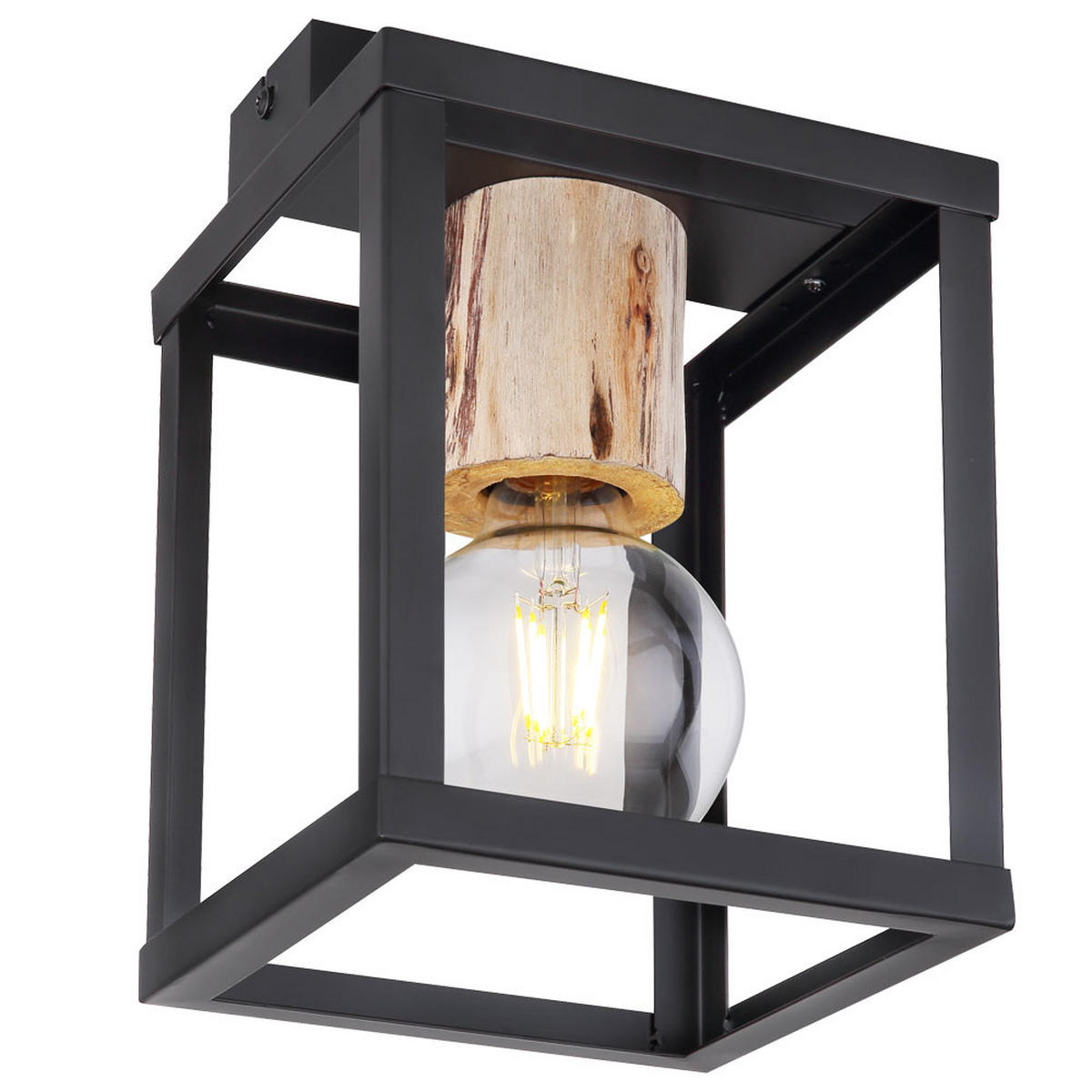 DECKENLEUCHTE Holz Schwarz Matt Natur - Schwarz, Holz (17/17/22.5cm)