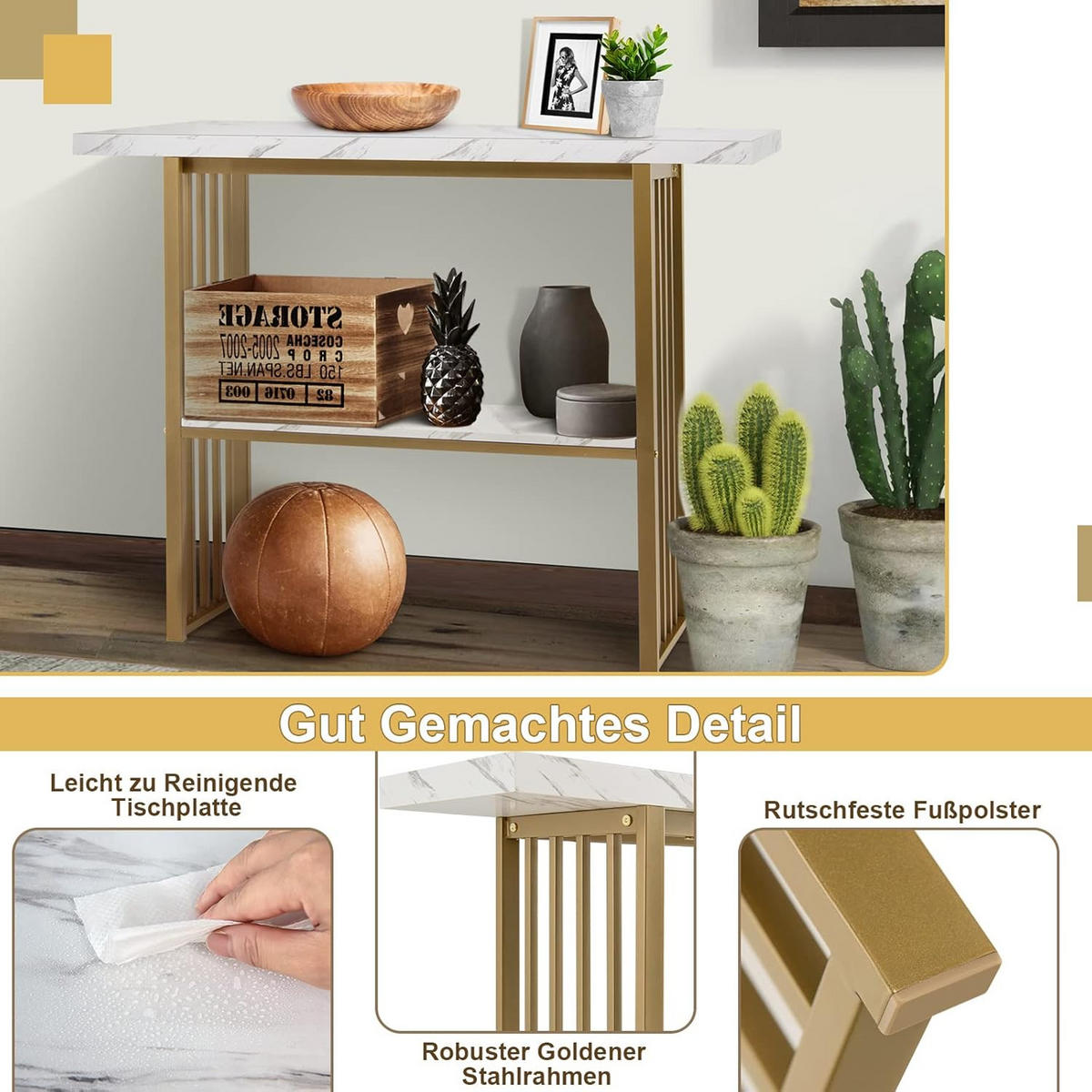 KONSOLENTISCH 93cm Weiß - Weiß, Holz (120/30/93cm) - COSTWAY