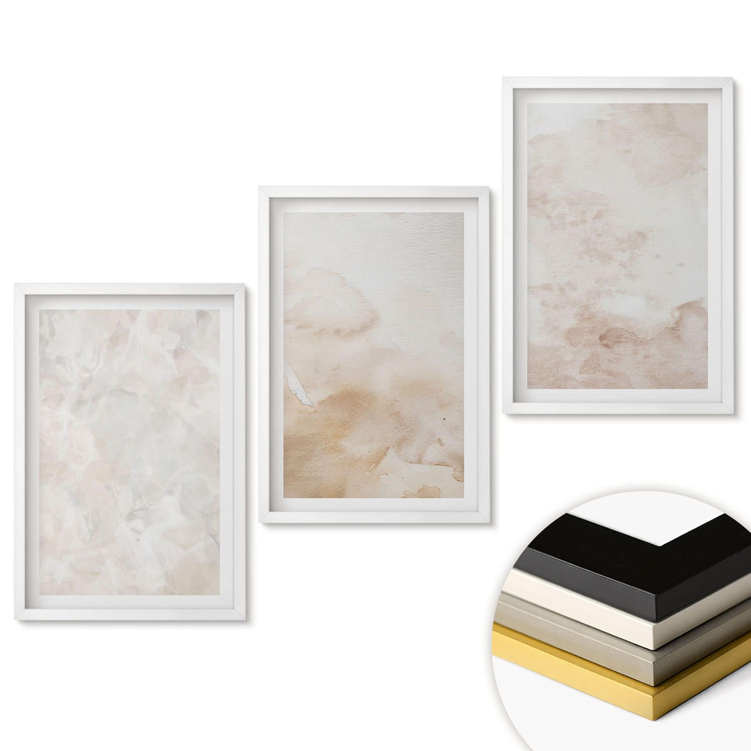 WANDBILDER 3er-Set - 40x60 cm Weißer Rahmen - Modische Pastelltexturen - Weiß, Kunststoff (40/60cm) - ArtPrintCave
